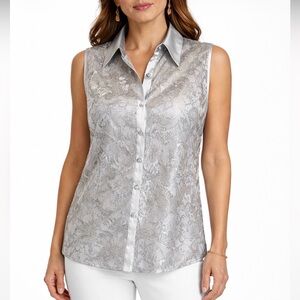 𝅺silver Genuine Escada SleevelessTop SILK Luxury Lace Neiman Marcus HOST PICK